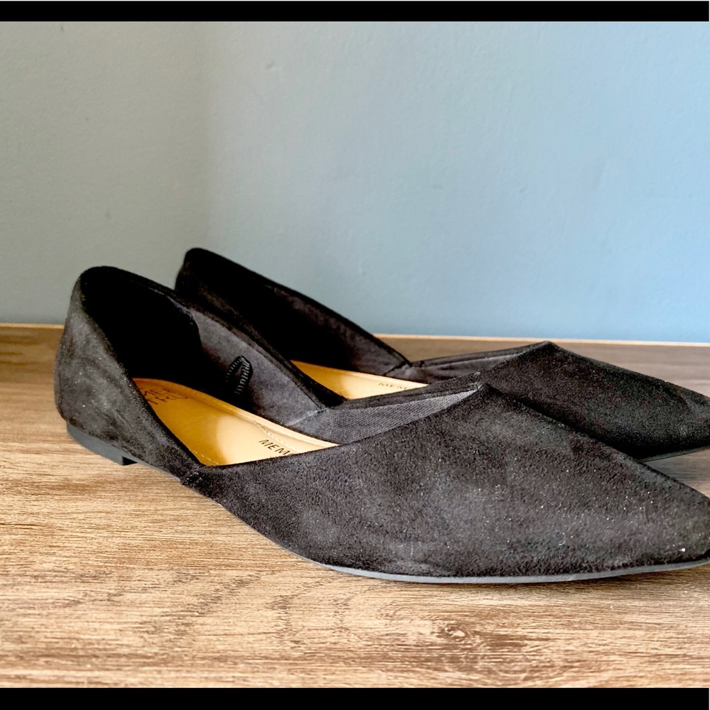 Black faux suede flats with point toe size 6